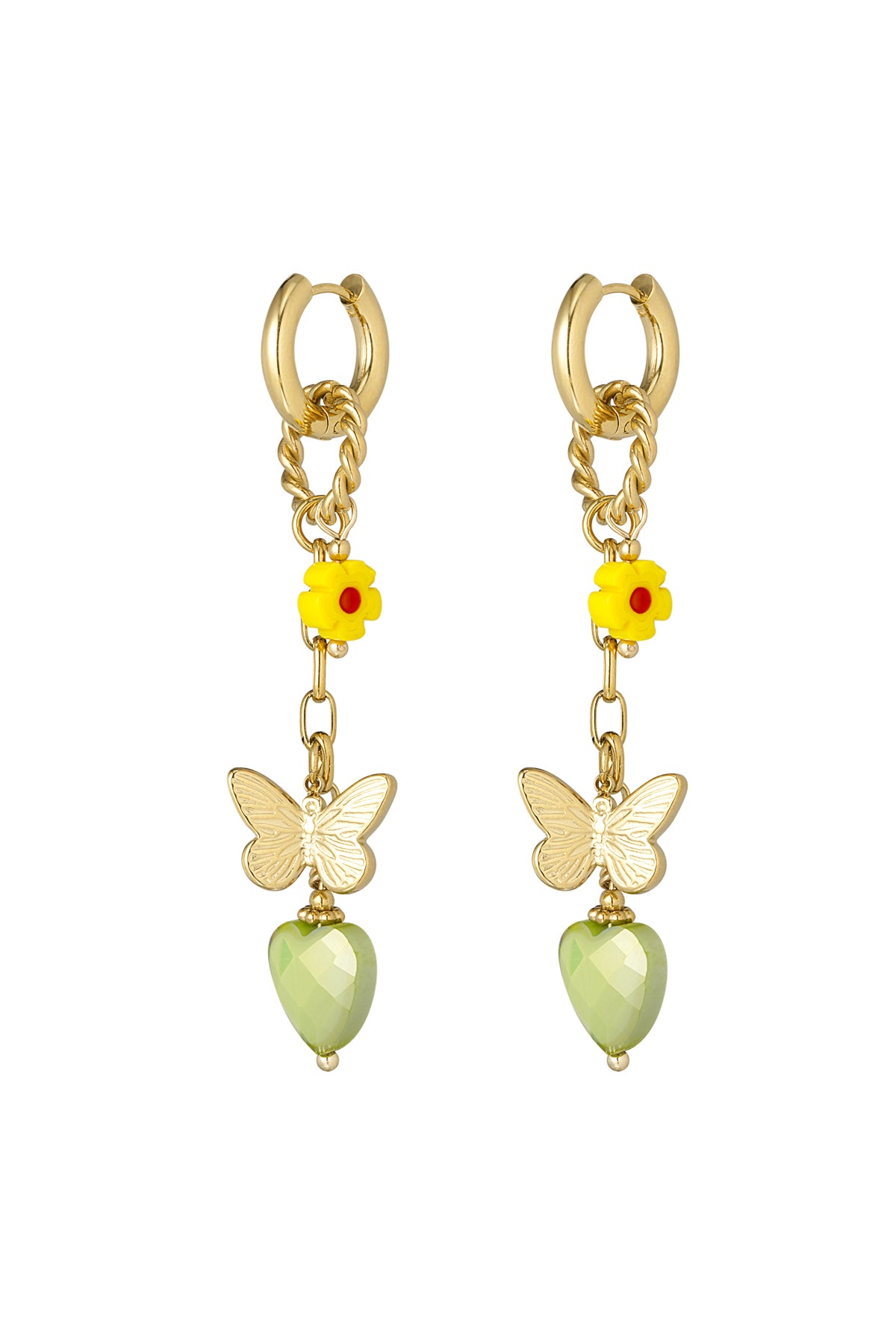 Elegant Green and Gold Drop Earrings - Statement Jewelry