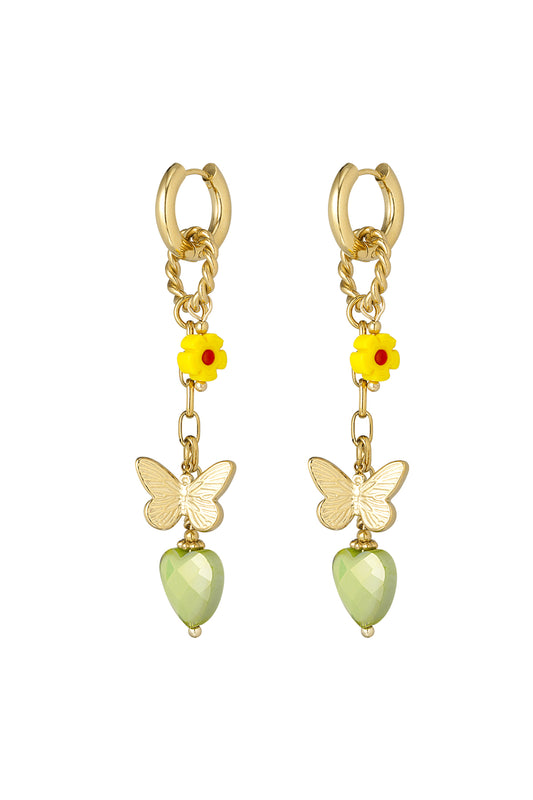 Elegant Green and Gold Drop Earrings - Statement Jewelry