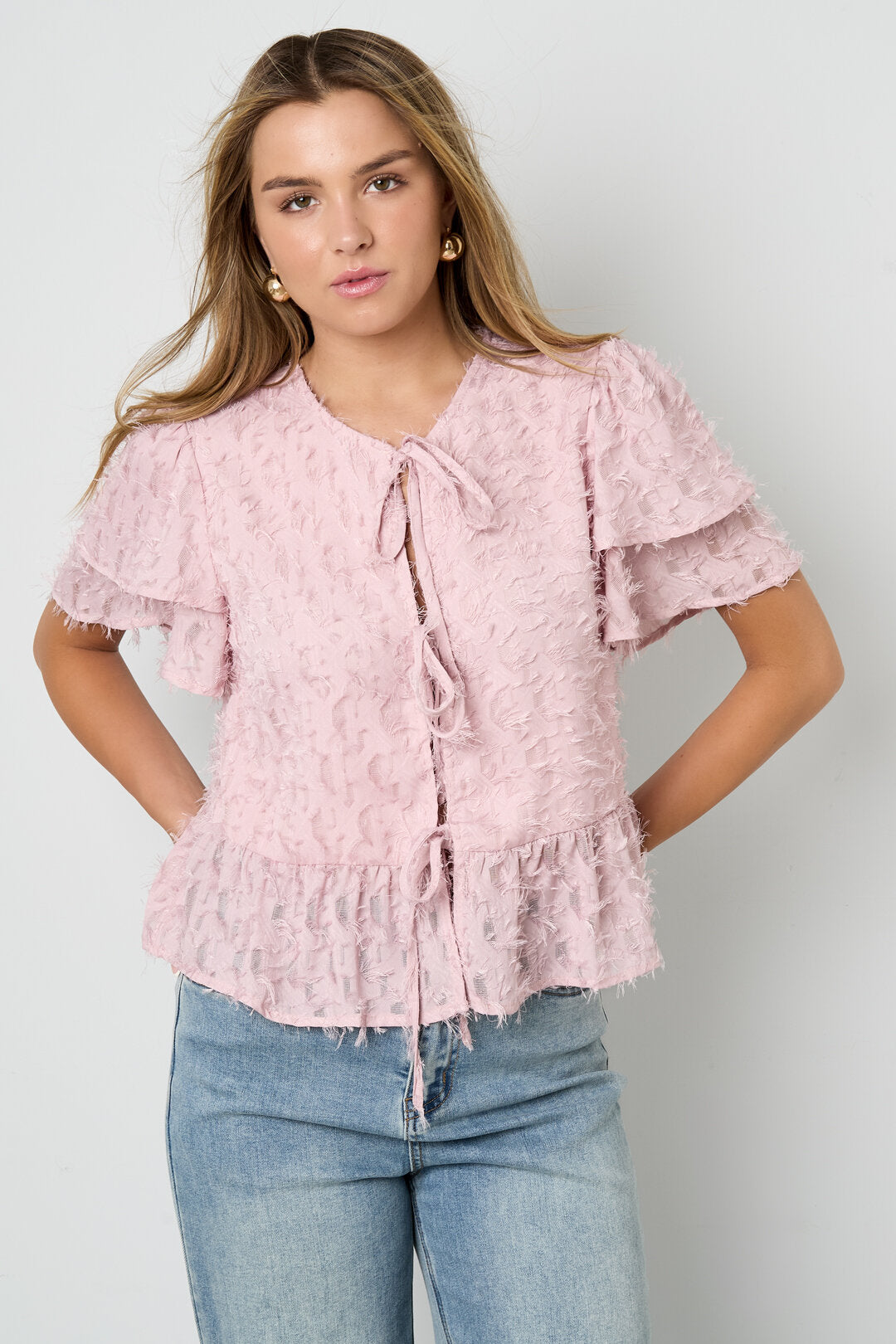 Elegant Tie-Up Short Sleeve Top for Spring/Summer