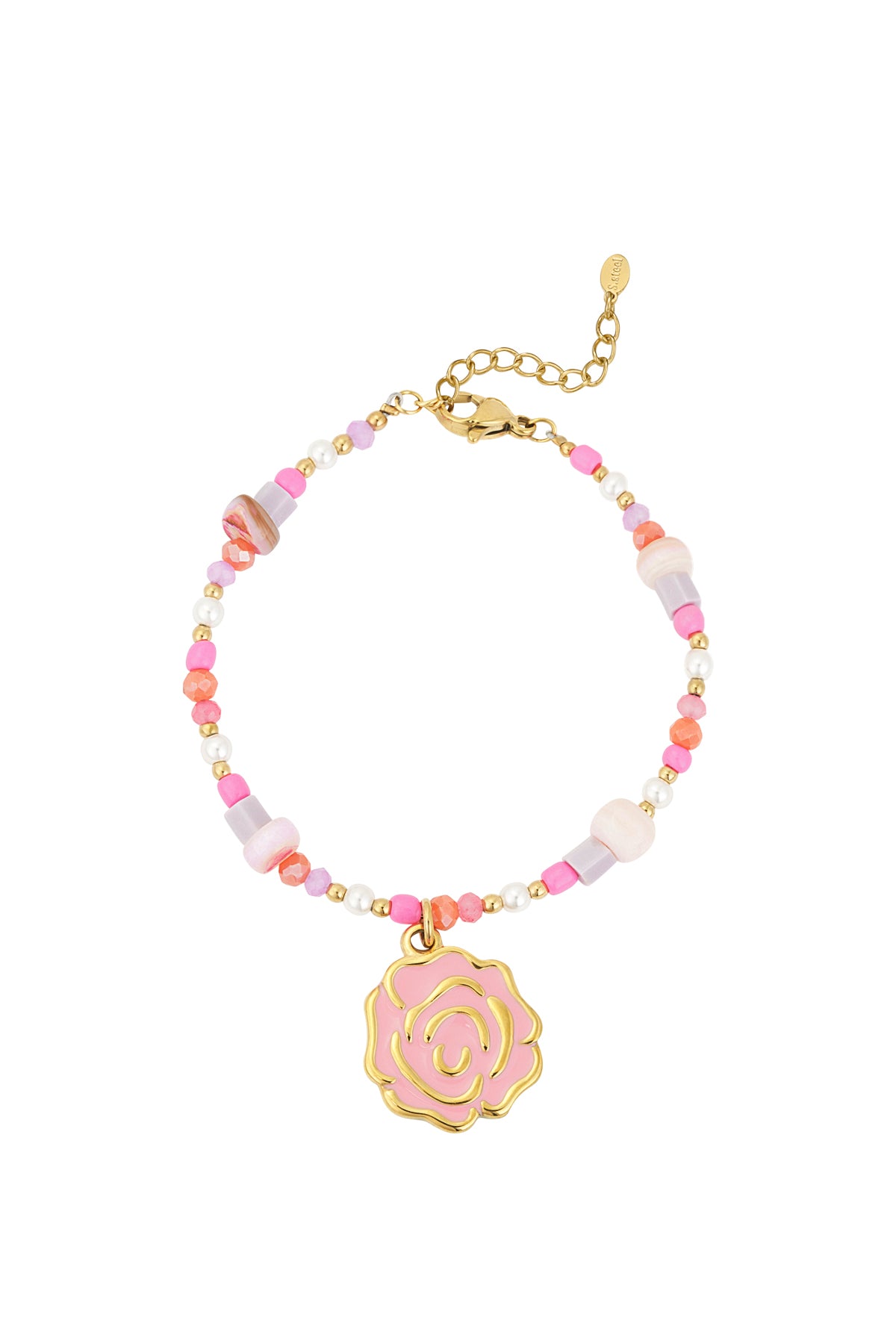 Chic Pink Beaded Bracelet in 304S Steel