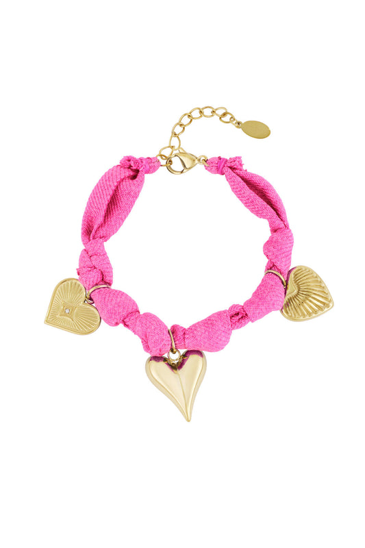 Charming Blue & Fuchsia Heart Braided Bracelet