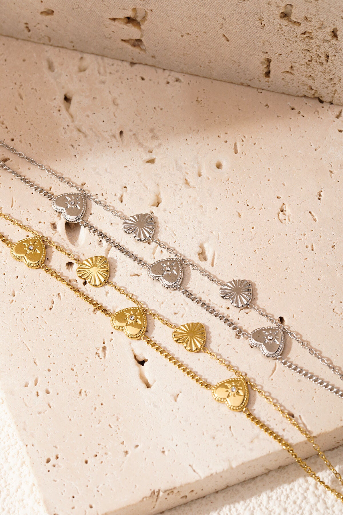 Elegant 14K Gold Plated Heart Charm Bracelet for Everyday Wear