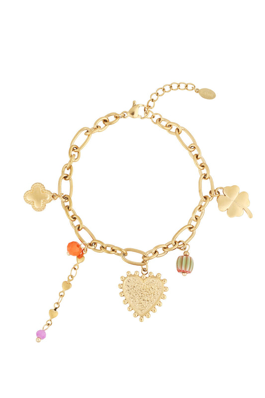 14K Gold Plated Heart Charm Bracelet for Women
