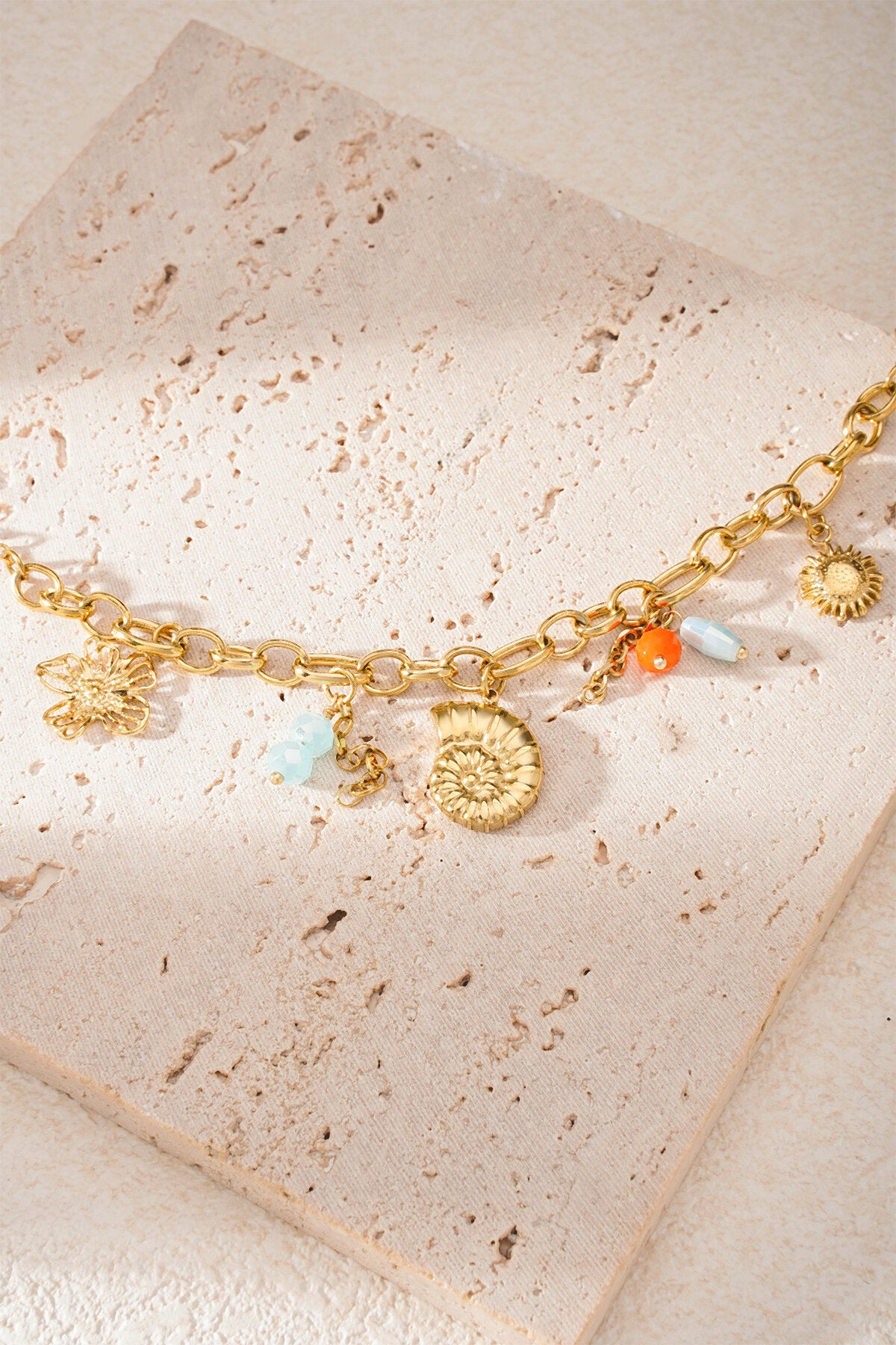 Elegant 14K Gold Plated Oceanic Charm Bracelet