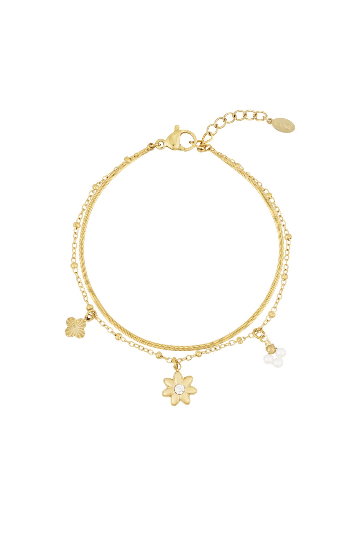 Elegant 14K Gold Plated Flower Charm Bracelet