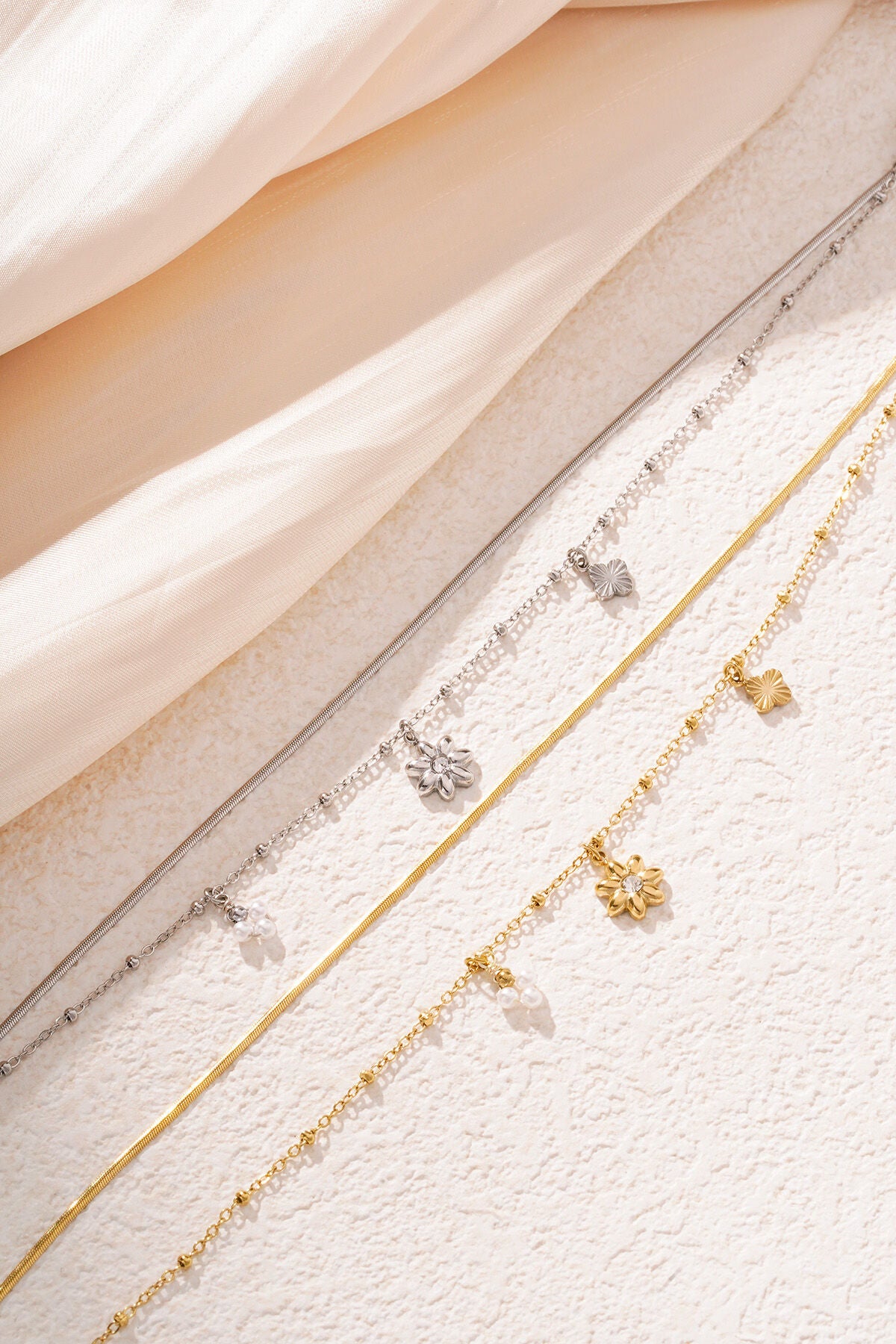 Elegant 14K Gold Plated Flower Charm Bracelet