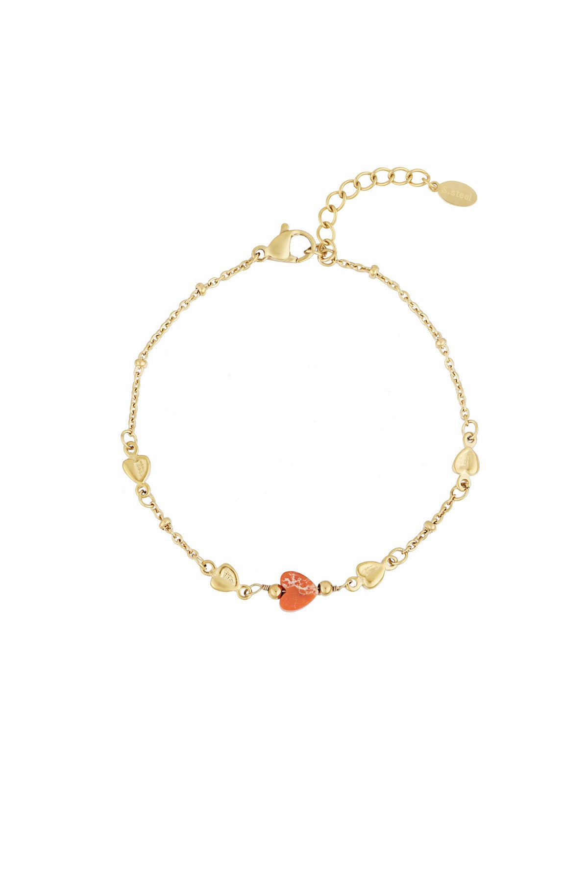Charming Heart Stainless Steel Bracelet in Green and Orange