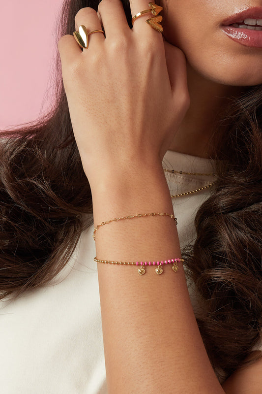 Elegant Gold Multi-Layered Heart Charm Bracelet