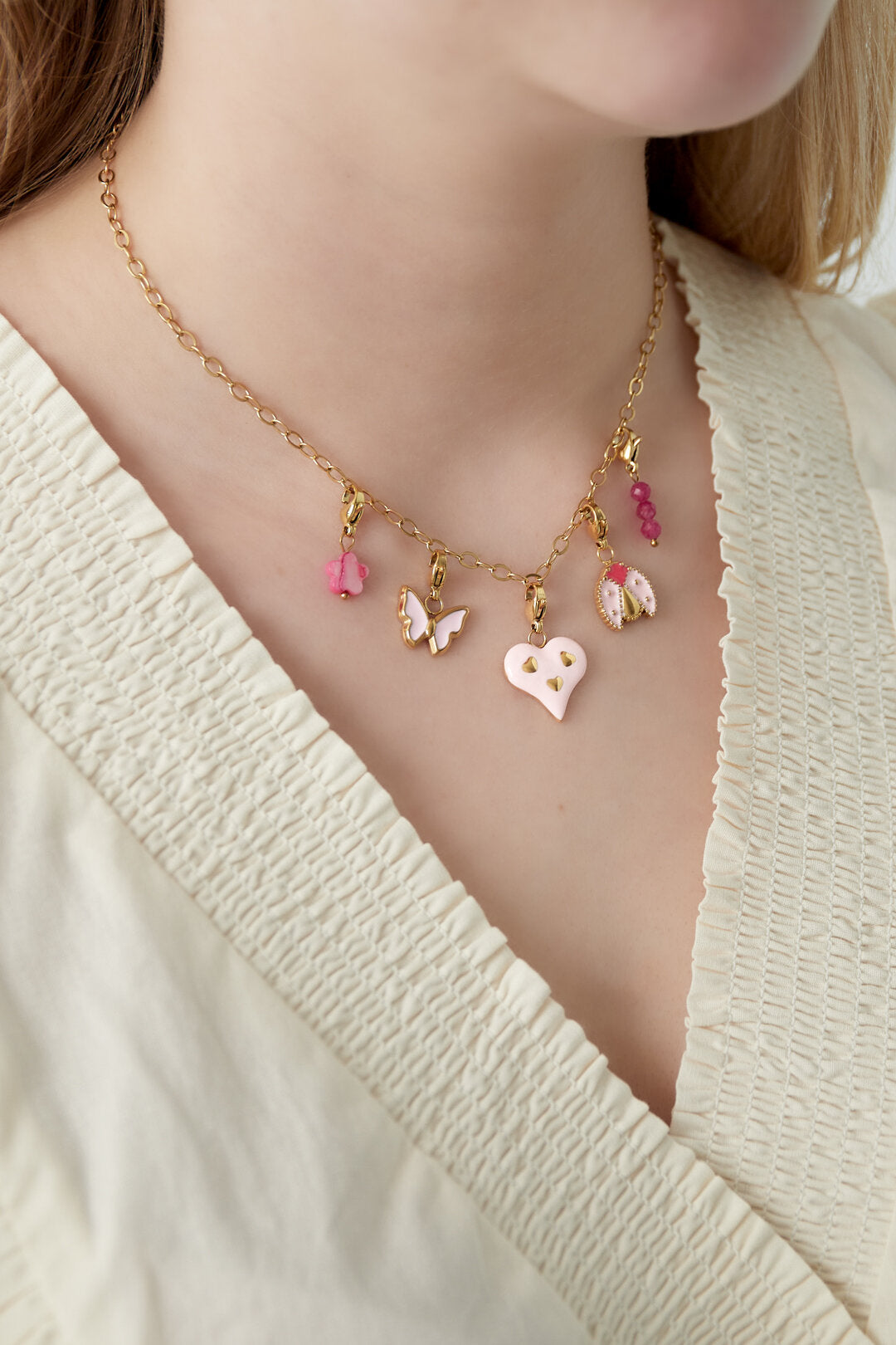 Elegant Pink 14K Gold Plated Flower Pendant Necklace