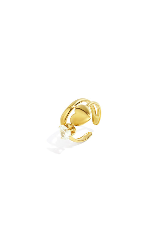 Elegant Adjustable Gold Color Heart Ring for Women