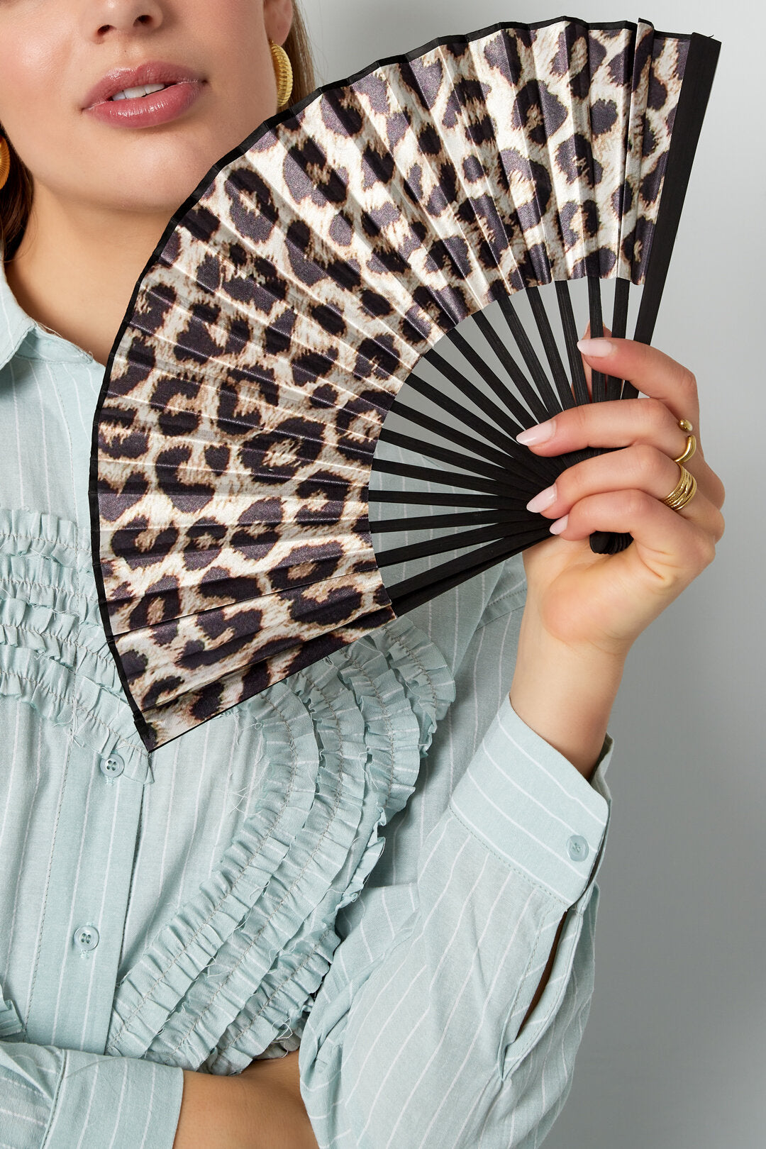Elegant Khaki Folding Fan for Stylish Cooling
