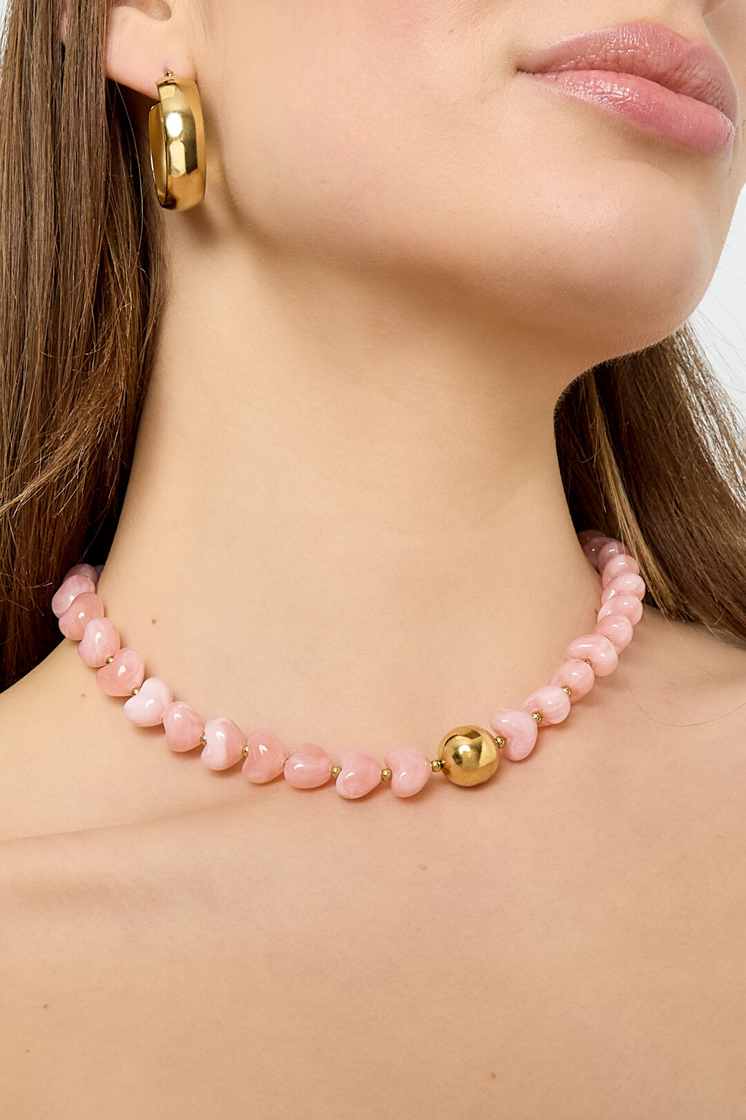 Charming Heart Beaded Necklace in Light Pink & Baby Blue