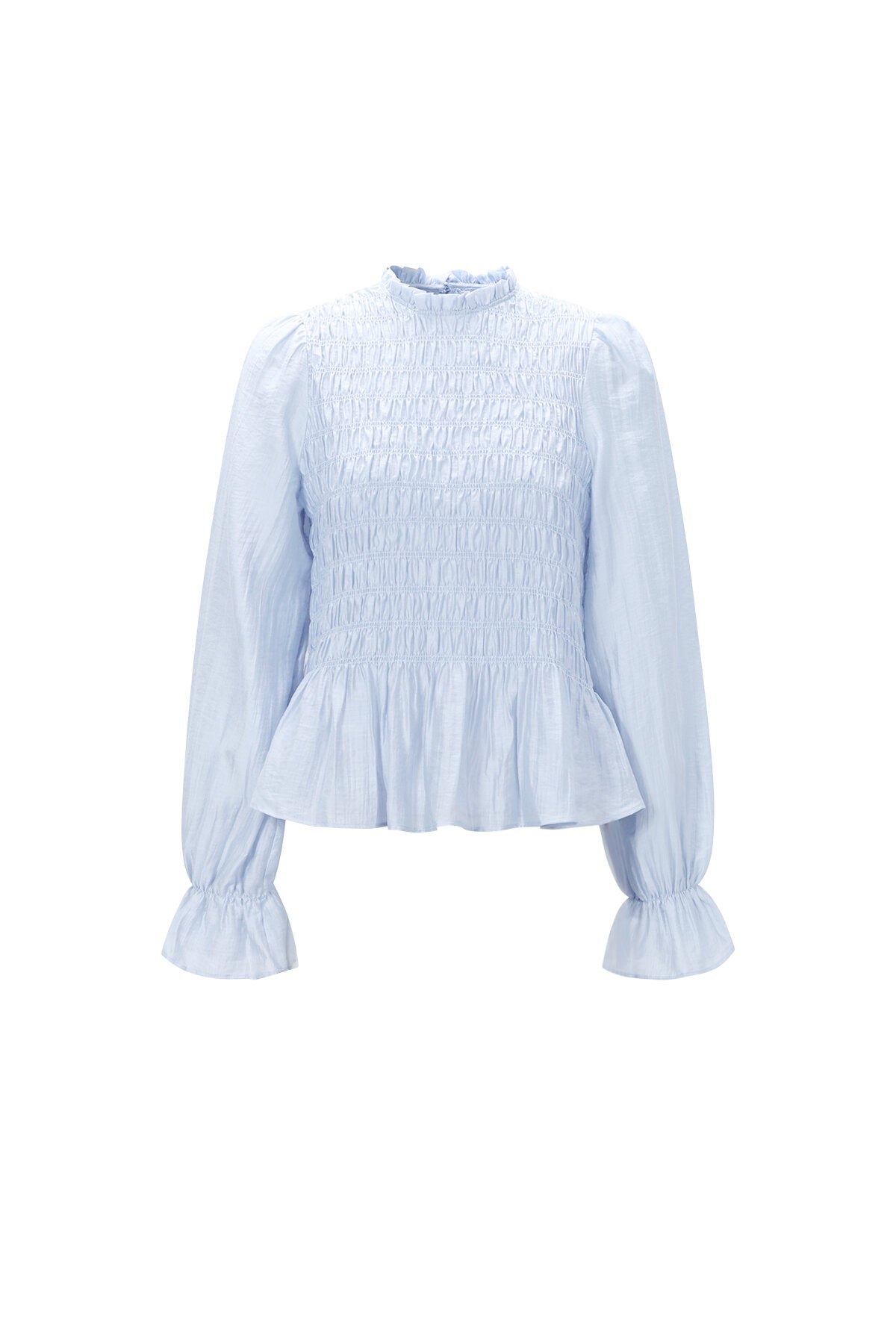 Elegant Spring/Summer Long Sleeve Top in Baby Blue & Off-White