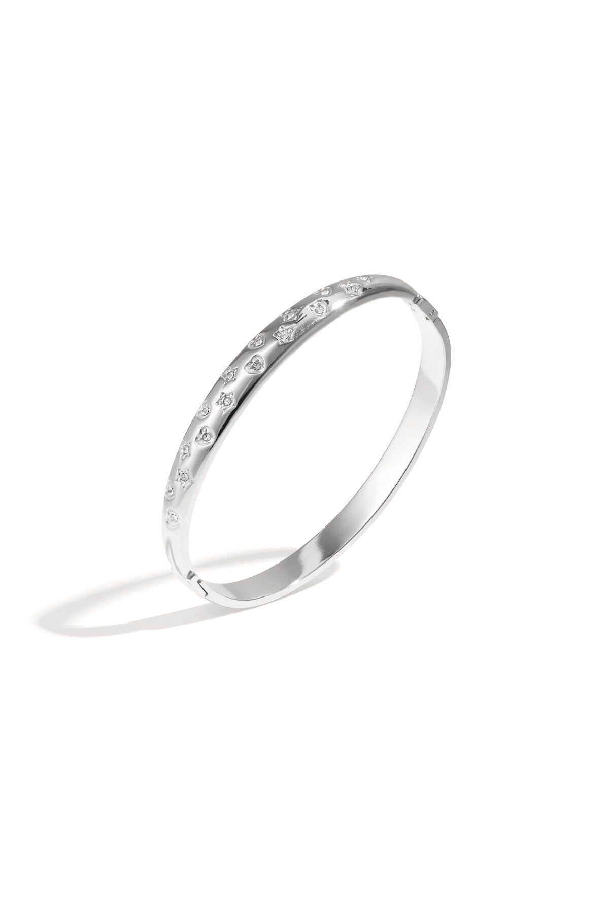 Stylish All Fit Heart & Star Bangle - Silver & Gold