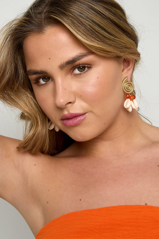 Chic Orange & Rose Red Beaded Earrings for Spring/Summer
