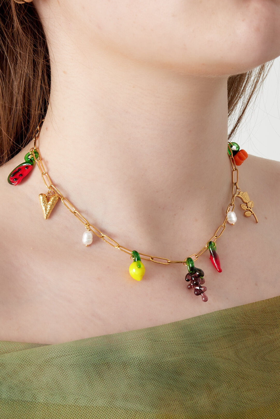 14K Gold Plated Fruit Pendant Necklace for Spring/Summer