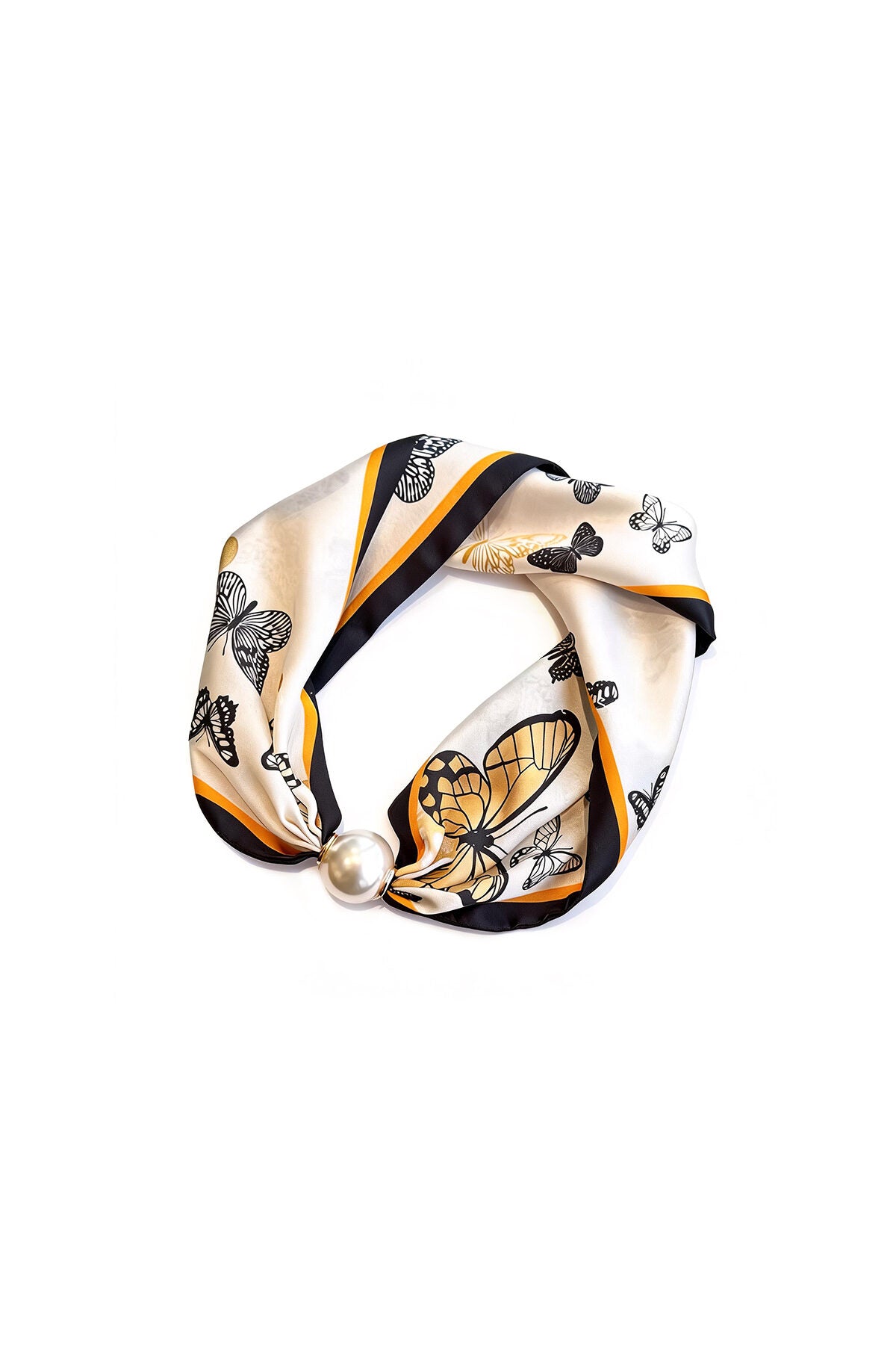 Elegant Off-White Summer Scarf with Romantic Butterfly Design