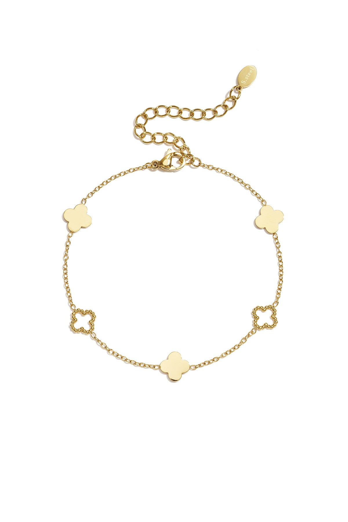 14K verguld roestvrijstalen bedelarmbanden met klavermotief, eenvoudige dagelijkse sieradenserie voor dames.