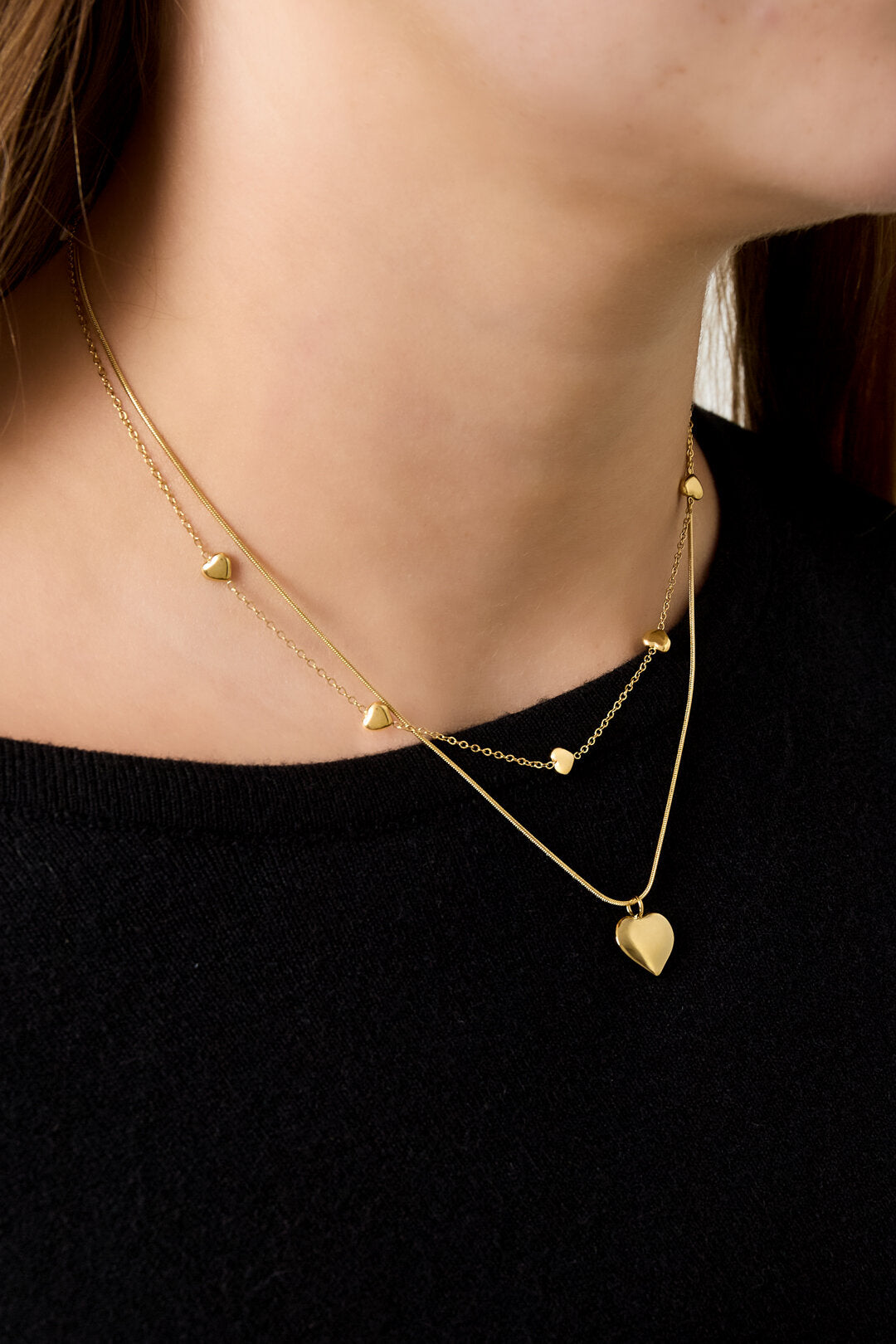 Elegant Heart Layered Necklace in Silver & Gold