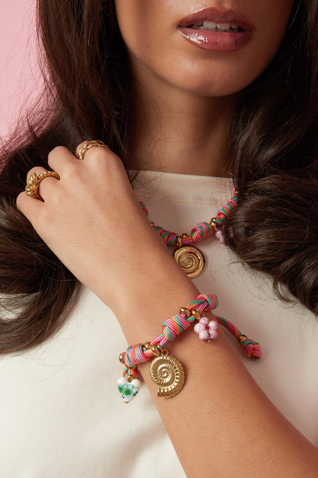 Charming Pink Rope Charm Bracelet for Summer