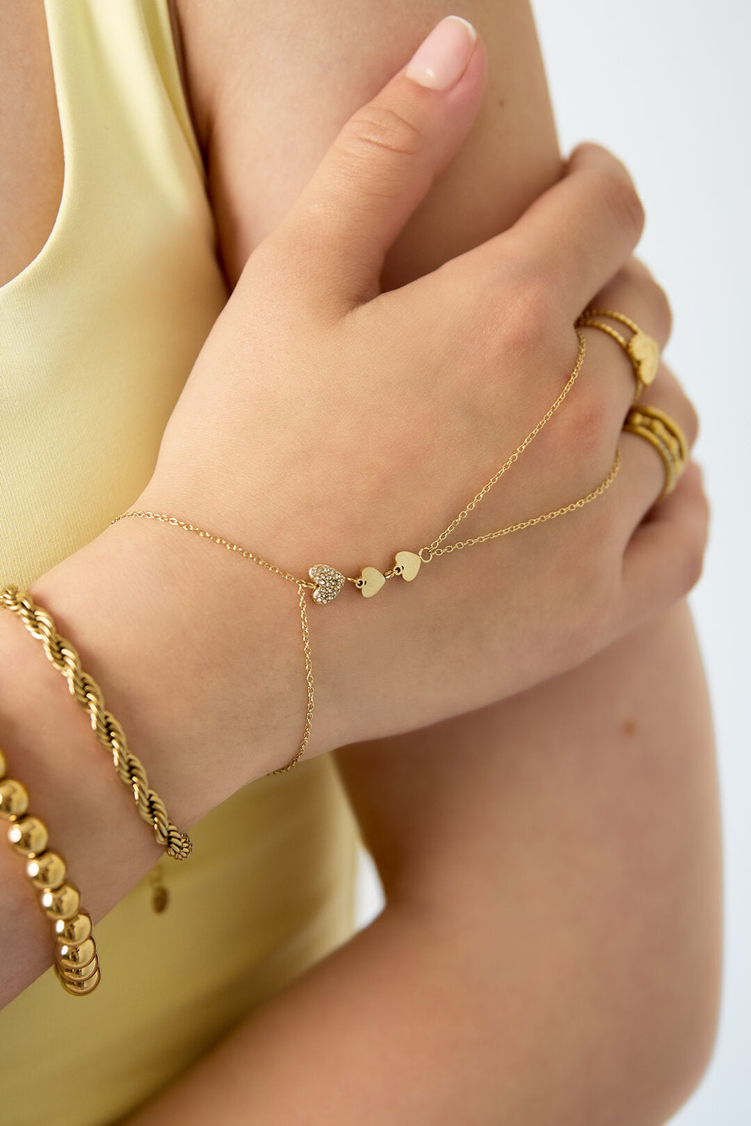 Elegant Heart Hand Chain - All Fit, Rhinestone Charm
