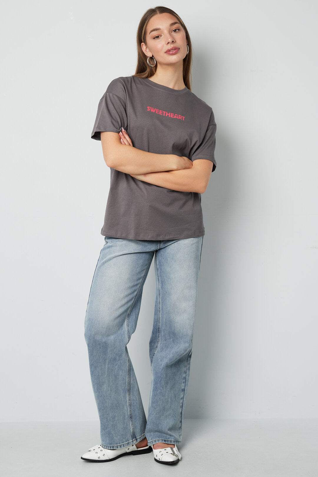 Comfortable All Fit Knitted T-Shirt in Grey & Baby Blue