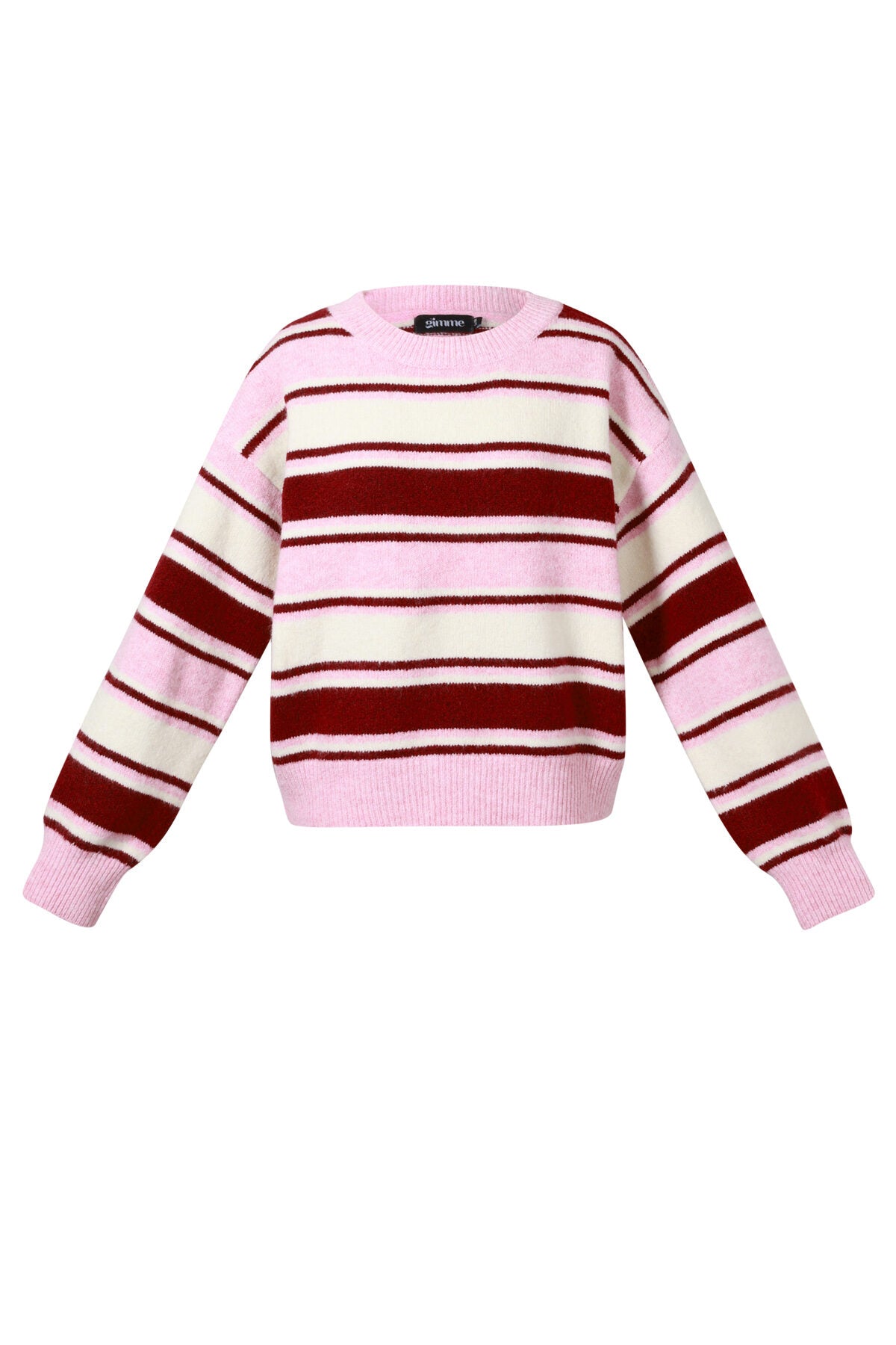 Stylish Khaki, Pink & Dark Brown Striped Knit Sweater