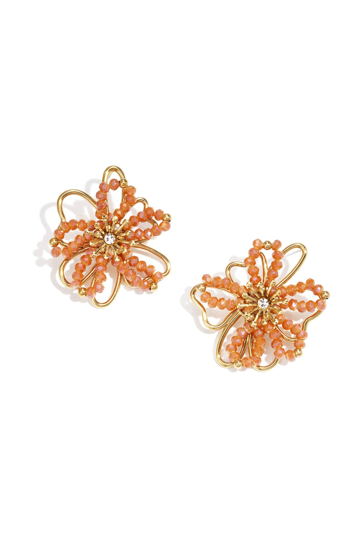 Stylish Orange & Wine Red Crystal Stud Earrings