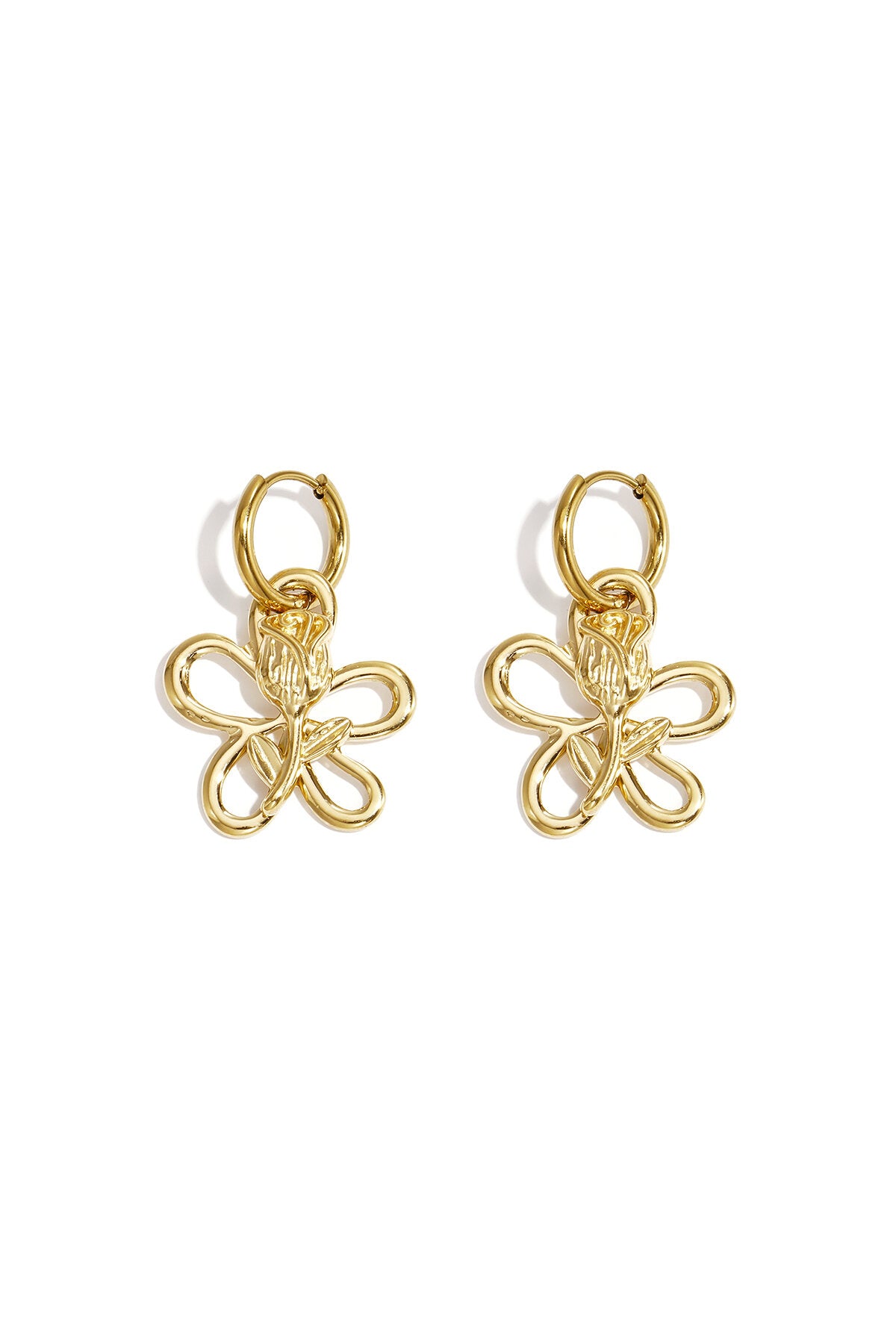 Elegant Gold Drop Earrings for Women - Romantic Floral Design