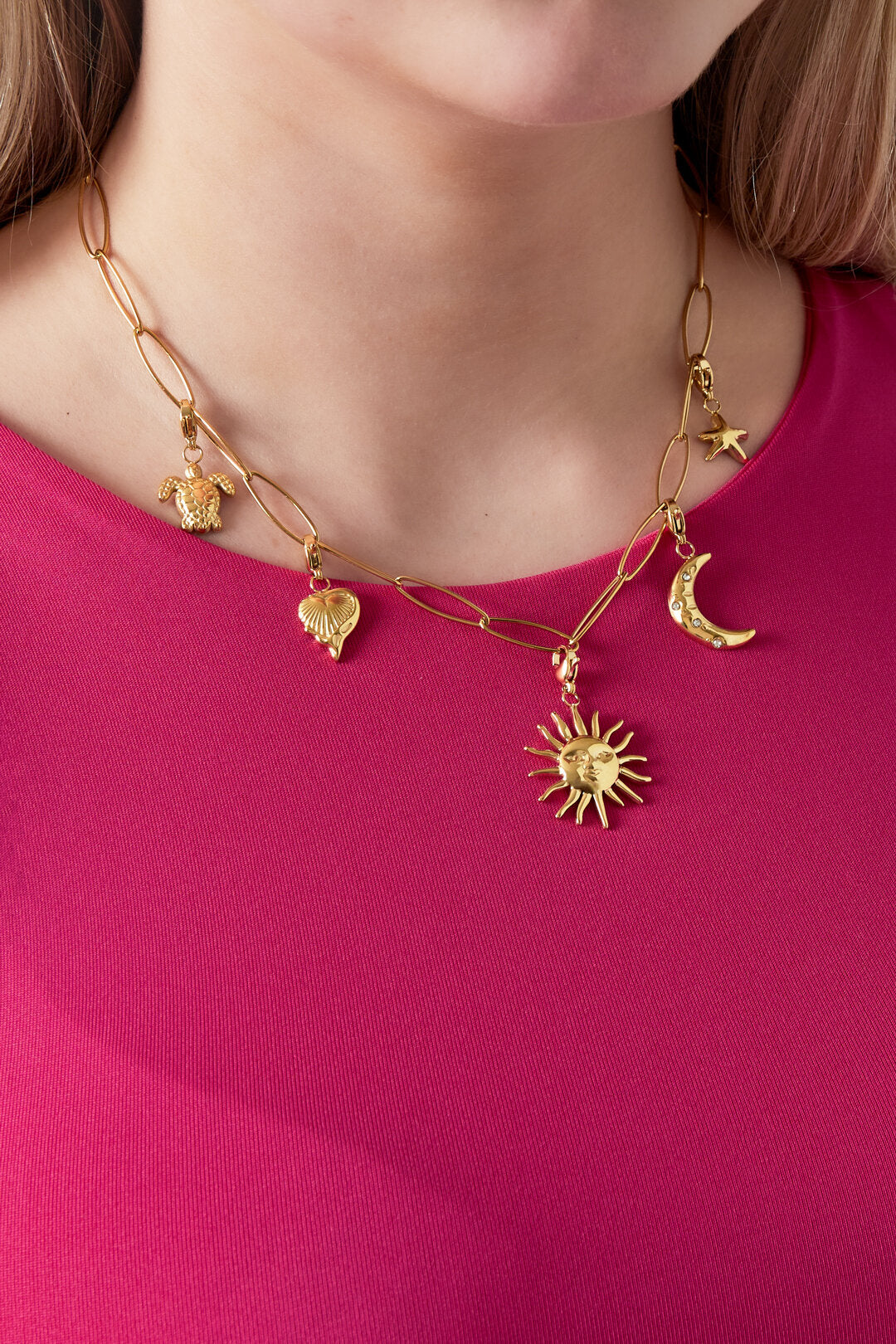 Elegant 14K Gold Plated Sun Pendant Necklace