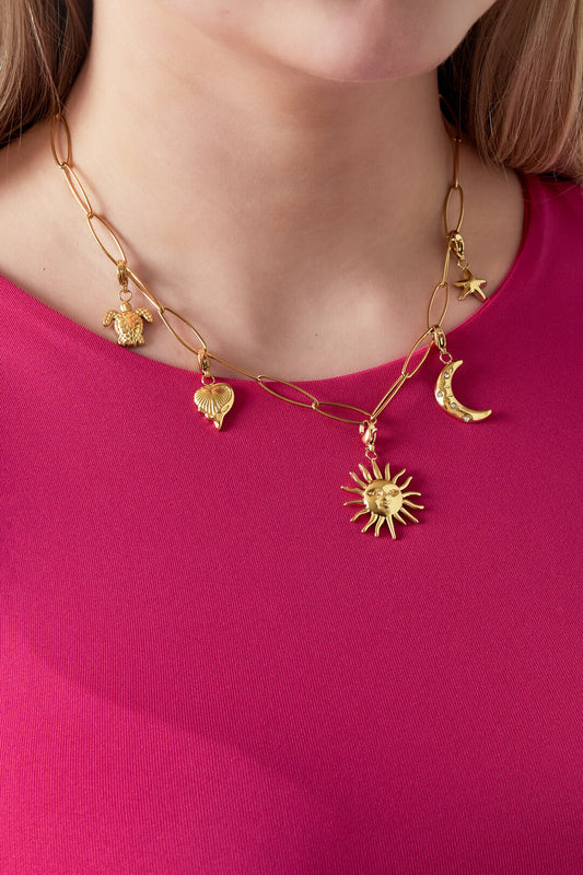 Elegant 14K Gold Plated Sun Pendant Necklace