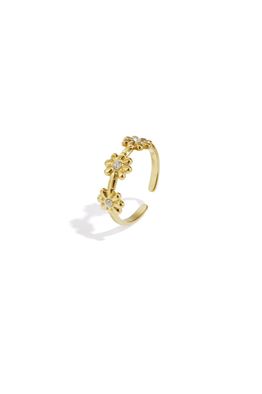 Elegant Adjustable Rhinestone Flower Ring