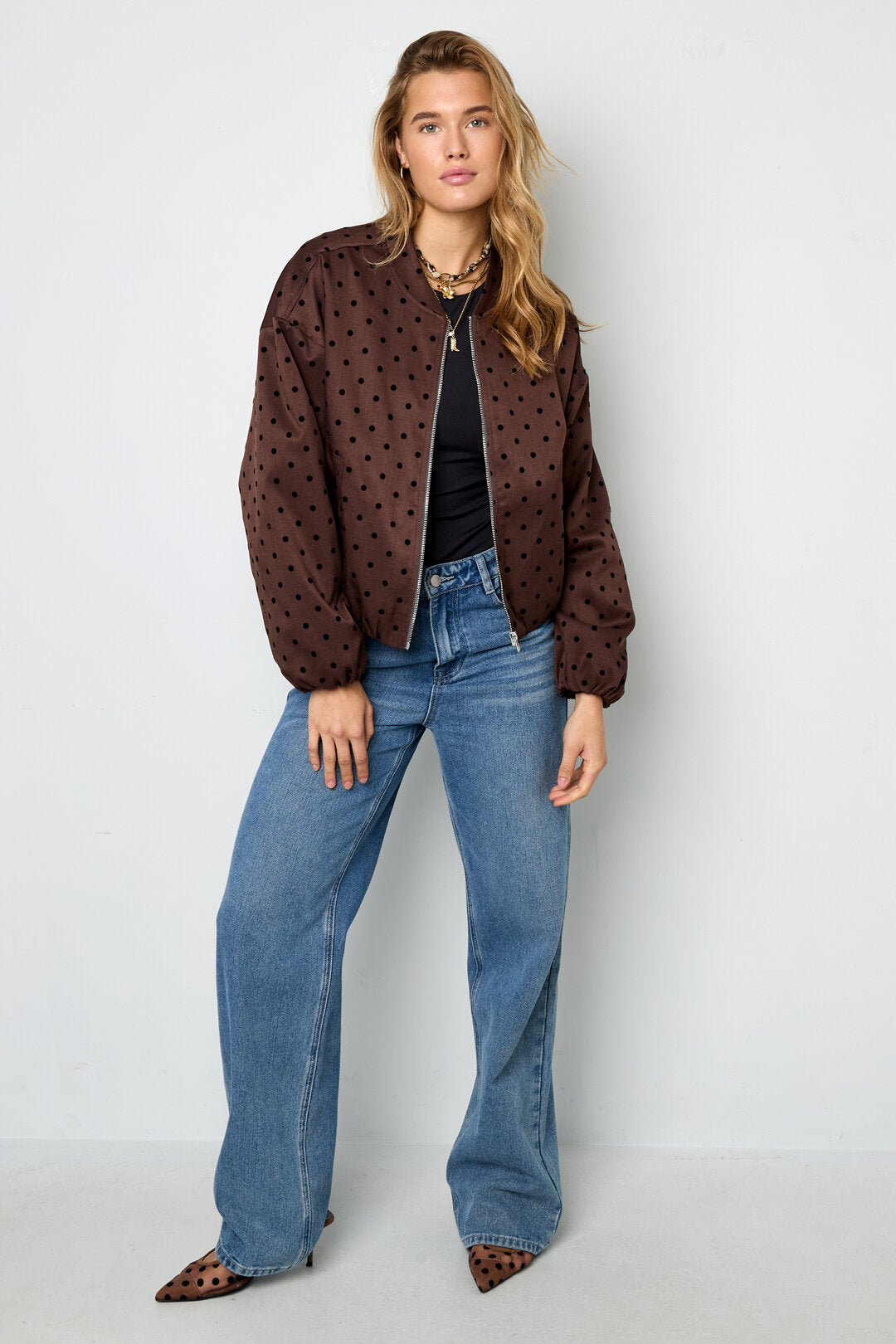 Wine Red & Dark Brown Polka Dot Winter Jacket