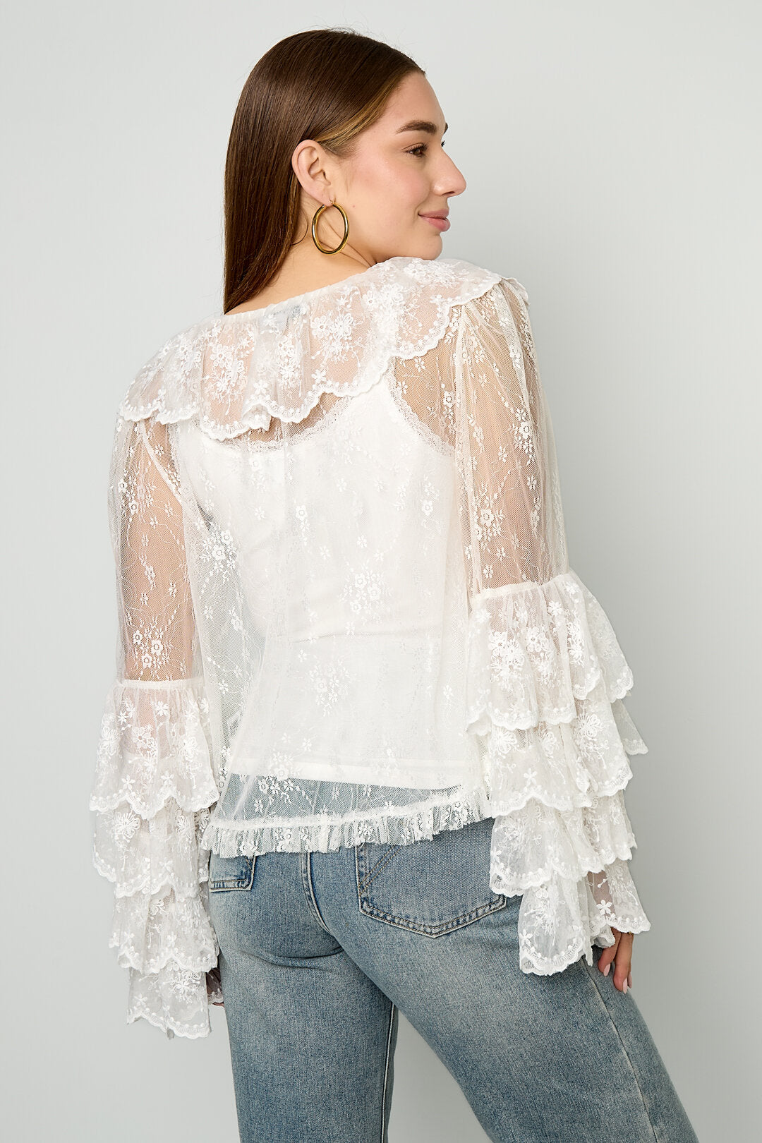 Elegant Off-White Floral Lace Blouse for Spring/Summer