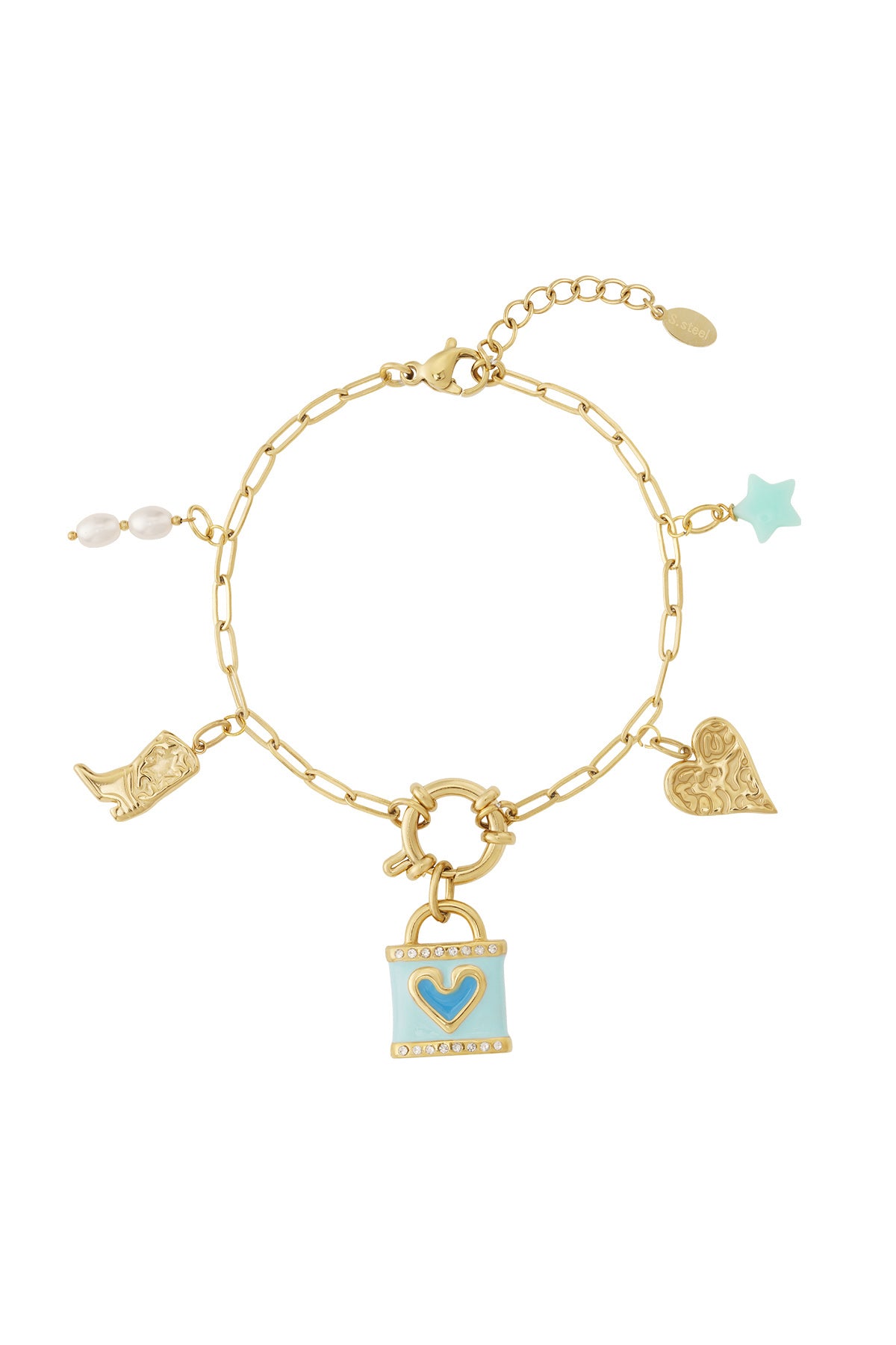 Elegant 14K Gold Plated Heart Charm Bracelet for Women