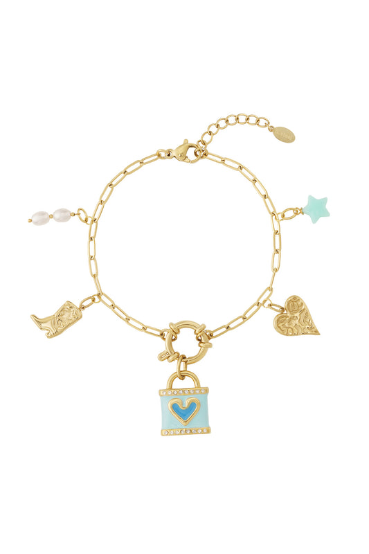 Elegant 14K Gold Plated Heart Charm Bracelet for Women