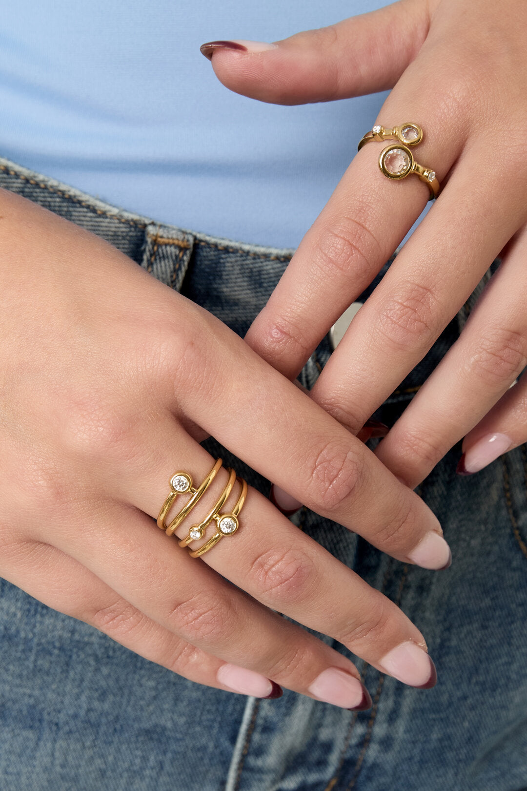Stylish Adjustable Statement Ring in Silver & Gold