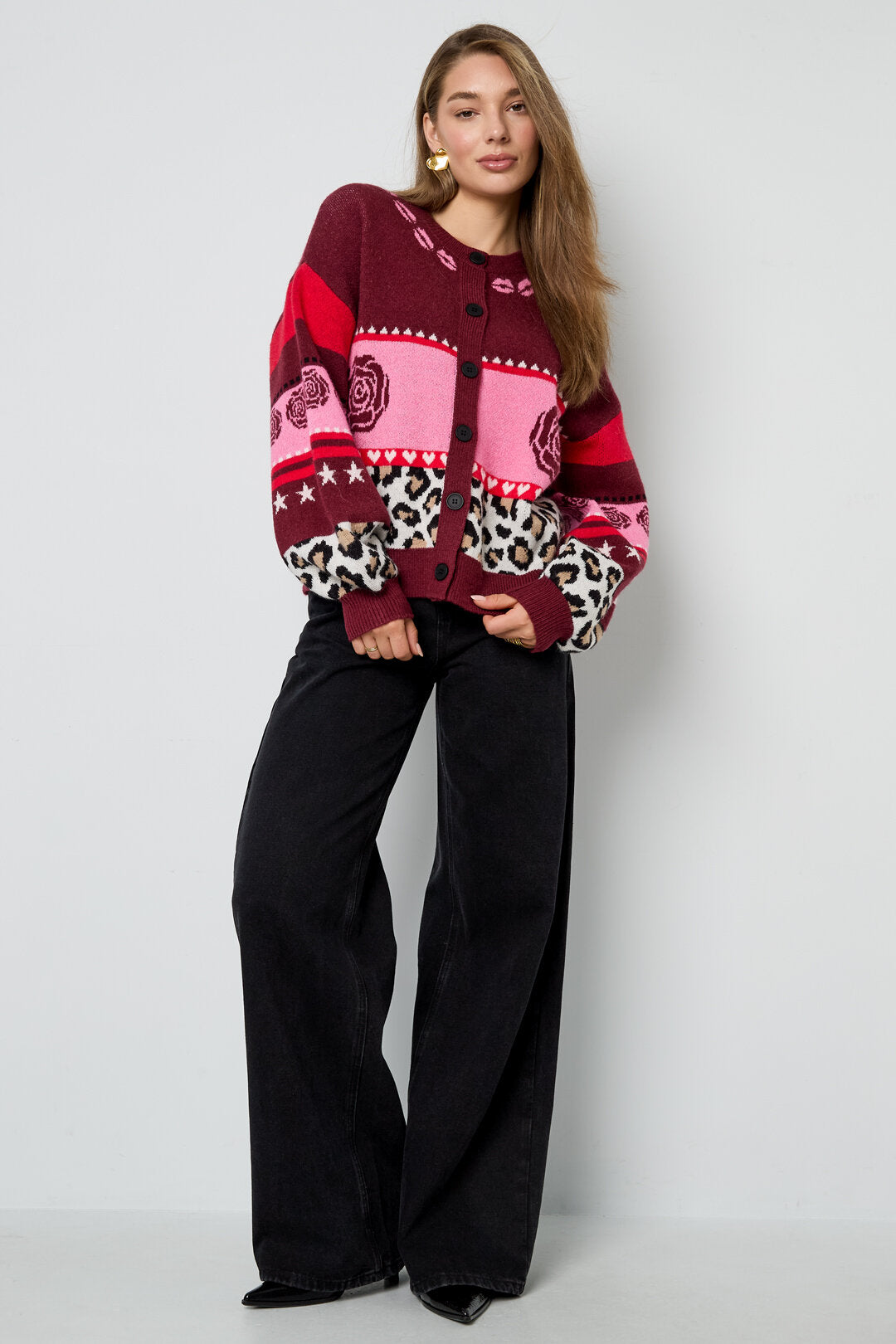 Chic Floral Print Knit Cardigan for Fall/Winter