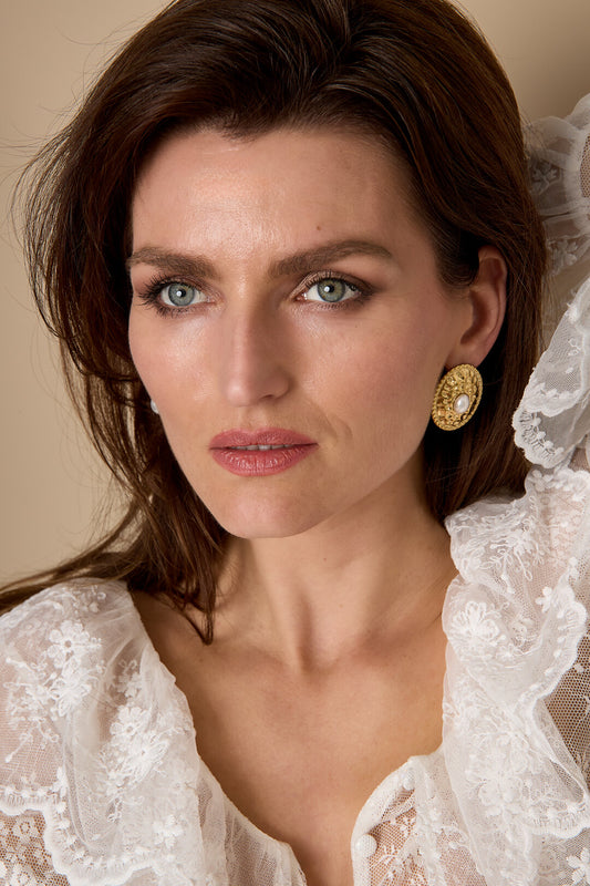 Lumé Gold Stainless Steel Hammer Pattern Stud Earrings