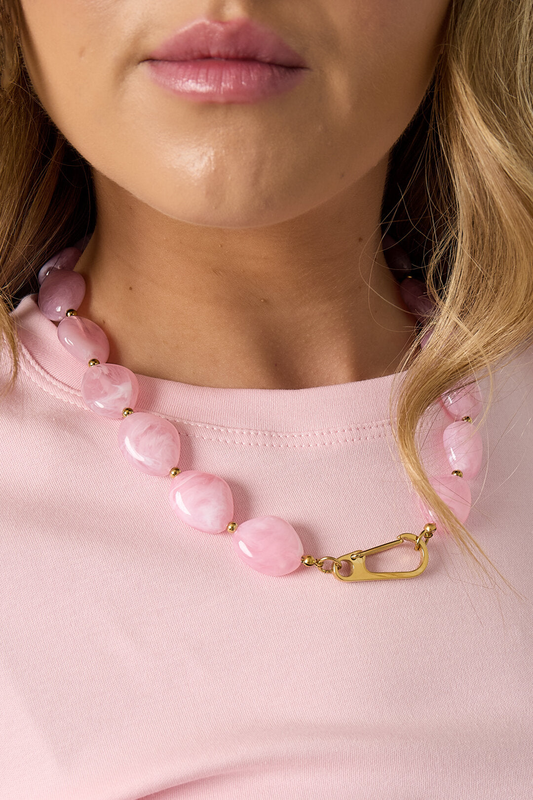 Chic Pink & Baby Blue Beaded Necklace for Spring