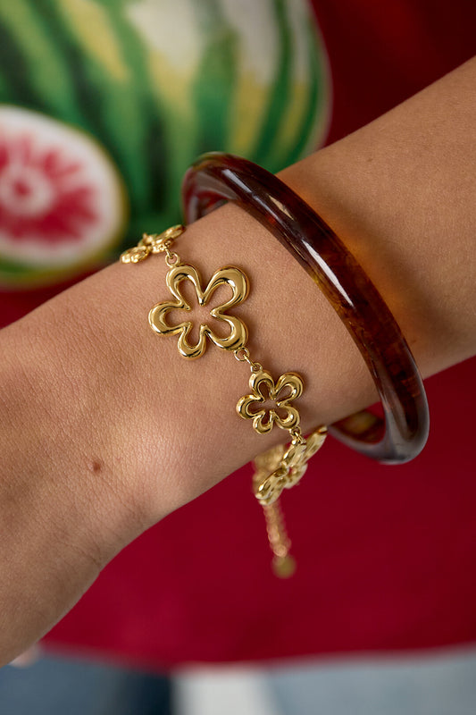 Elegant Flower Charm Bracelet for Women - Silver & Gold