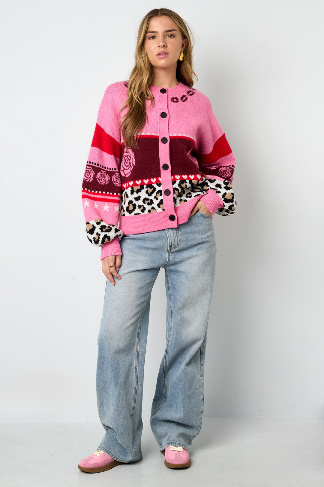 Chic Floral Print Knit Cardigan for Fall/Winter