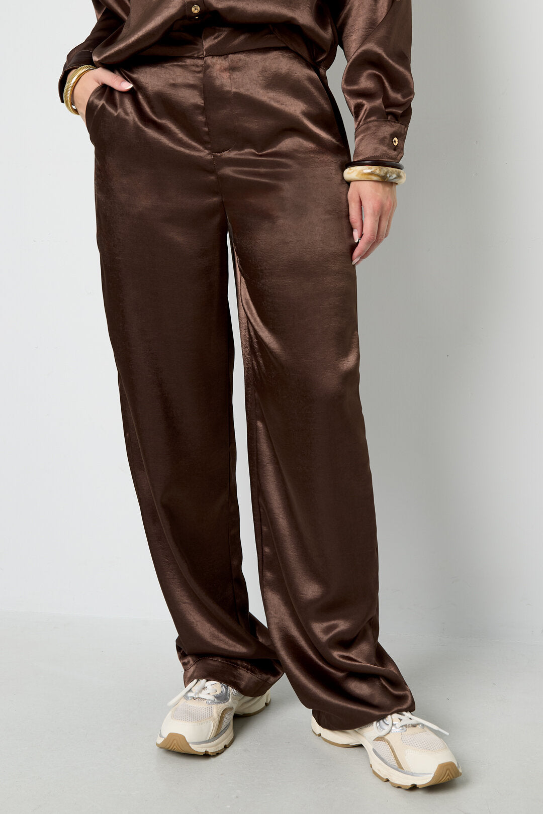 Stylish Coffee & Off-White Straight Pants for Fall