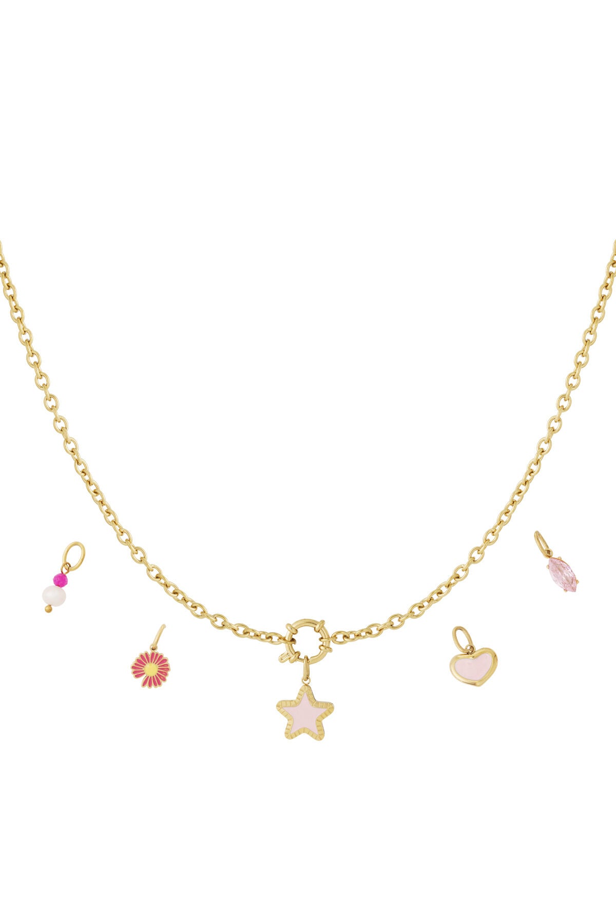 Elegant 14K Gold Plated Flower Heart Star Necklace