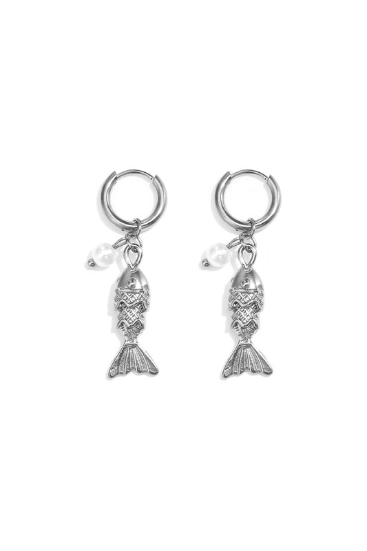 Roestvrijstalen hangende oorbellen in de vorm van een vis, eenvoudige dagelijkse sieraden uit de Simple Series voor dames.