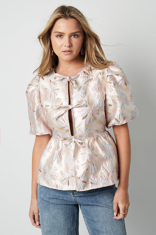 Elegant Floral Short Sleeve Top for Spring/Summer