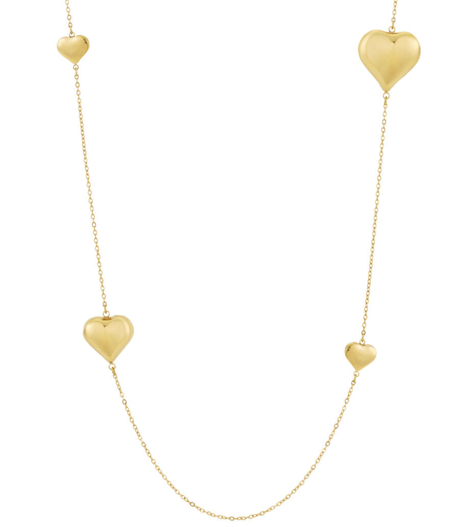 Elegant 70cm+ Long Heart Necklace in Silver & Gold