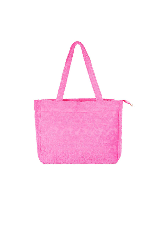 Chic Fuchsia & Beige Polyester Shopper Bag