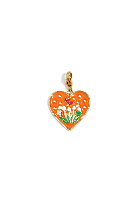 Elegant Orange Enamel Flower Heart Ring for Stylish Moms