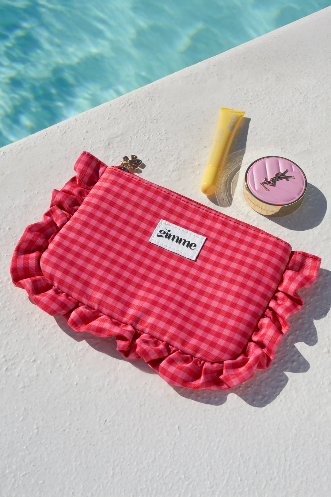 Charming Rose Red Plaid Makeup Bag for Spring/Summer